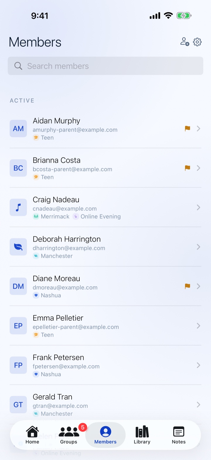 HoldSpace Members list of the people in your groups