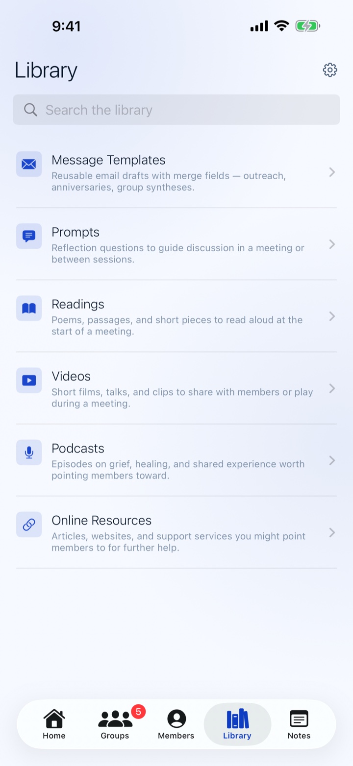 HoldSpace Library of templates, prompts, readings, and resources